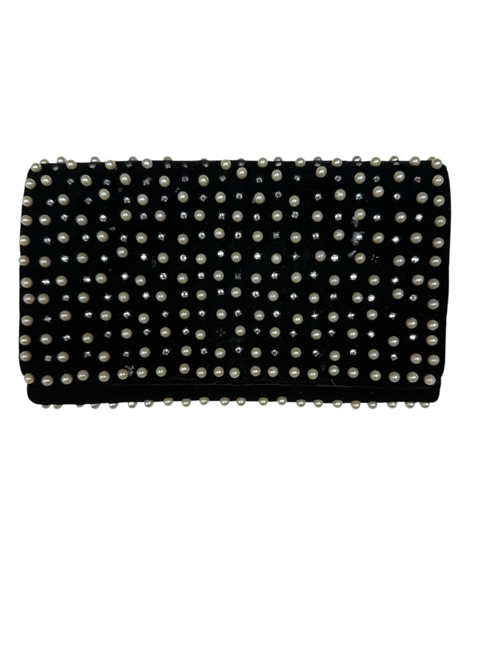 Vintage Magid 1950s Velvet Black Pearl-Studded Evening Clutch 8.5x5”